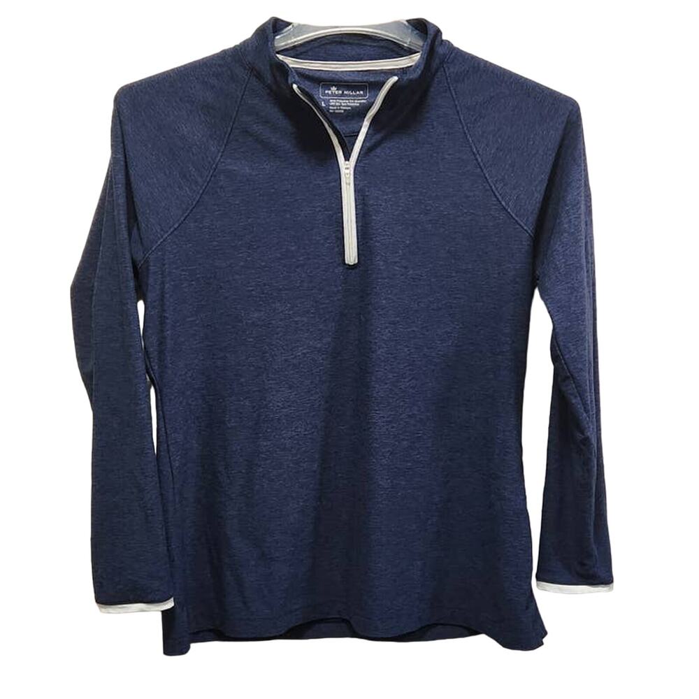Peter Millar Women Navy Golf 1/4-Zip Pullover UPF 50+Sun Protection L Runs Small